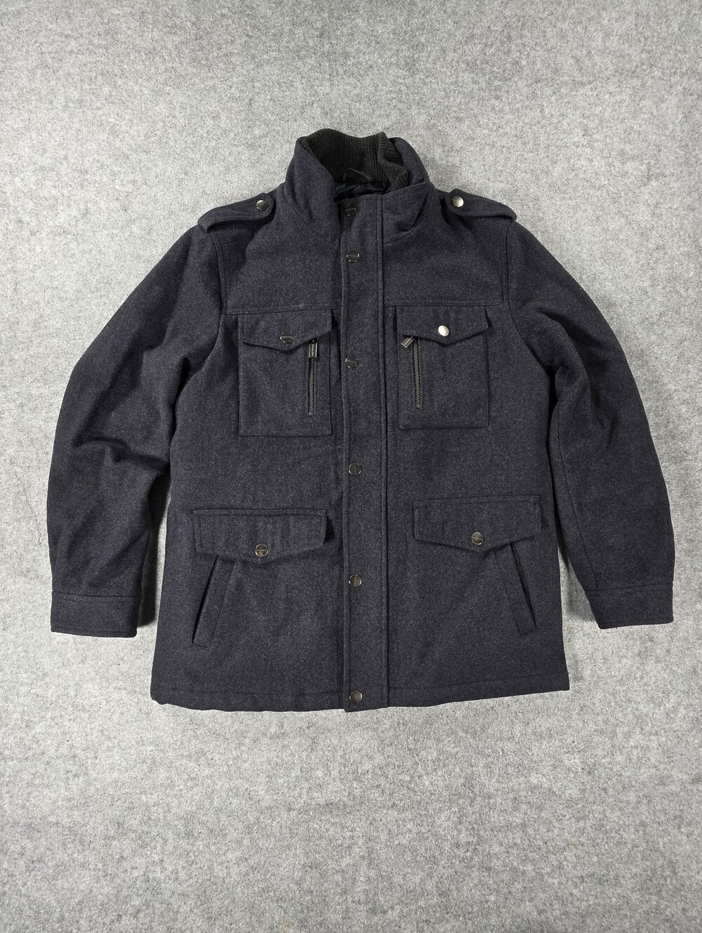 Michael Kors Men's Dark Navy Military Field Wool Jacket Sz L Double Collar